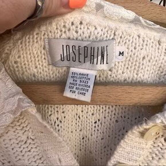 Vintage Josephine button and lace collar cream sweater cottage MEDIUM - Picture 4 of 8